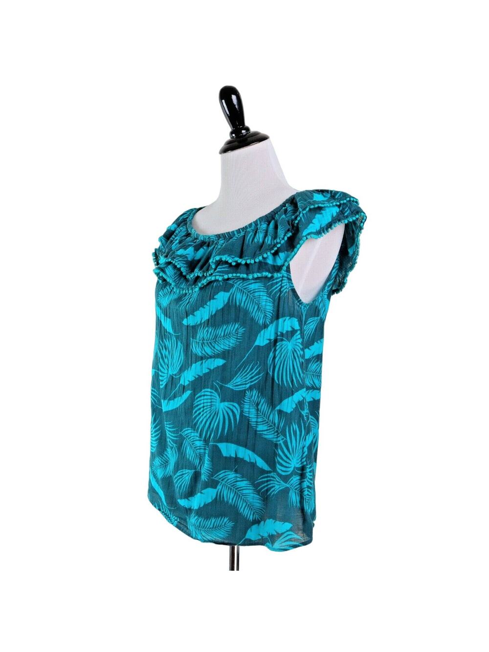Boden Us 8 Hettie Off Shoulder Blouse Ruffle Jungle Woodland Teal